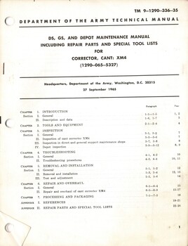 DS,GS, and Depot Maintenance Manual including Repair Parts and Special Tool Lists for Corrector, CANT, XM4 and Gateway Army Ammunition Plant