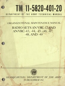 Organizational Maintenance Manual: Radio Sets AN/VRC-12 and AN/VRC-43, -45, -46, -47, -48 and -49