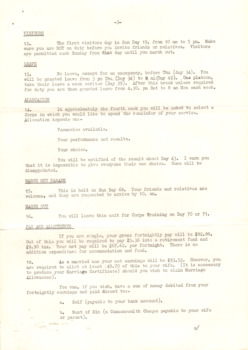 Four page proforma letter from Commanding Officer Lieutenant Colonel K. H. Kirkland, 2n. Recruit Training Battalion Puckapunyal
