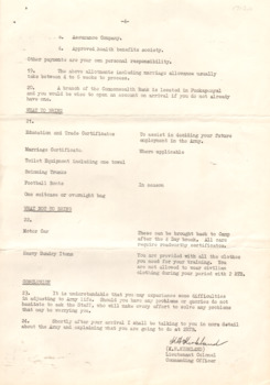 Four page proforma letter from Commanding Officer Lieutenant Colonel K. H. Kirkland, 2n. Recruit Training Battalion Puckapunyal