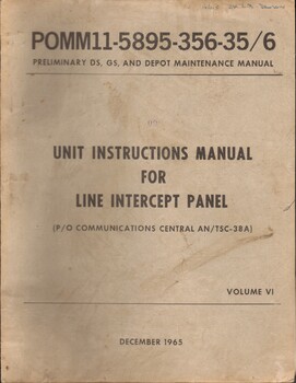 A Unit Instructions Manual for Line Intercept Panel Volume V1