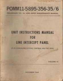 A Unit Instructions Manual for Line Intercept Panel Volume V1