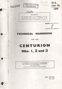 Manual, The War Office, Technical Handbook for the Centurion Mks. 1, 2 and 3, 1950