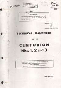 Manual, The War Office, Technical Handbook for the Centurion Mks. 1, 2 and 3, 1950