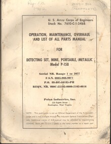 Manual, United States Army, Operation, Maintenance, Overhaul And List Of All Parts Manual For Detecting Set, Mine, Portable, Metallic Model P-158