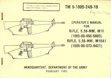 Operator's Manual For Rifle, 5.56-MM, M16 Rifle, 5.56-MM, M16A1 