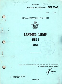 Royal Australian Air Force: Landing Lamp Type J (Rotax)