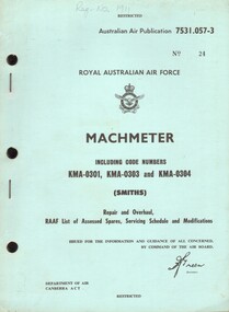 Machmeter Including Code Numbers No KMA-0301, KMA-0303 and KMA-0304 (Smiths)