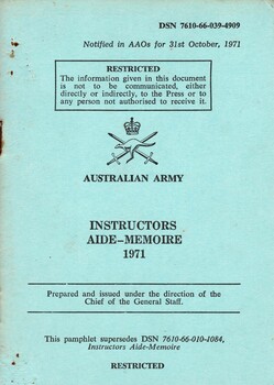 Australian Army: Instructors Aide-Memoire, 1971