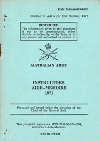 Australian Army: Instructors Aide-Memoire, 1971