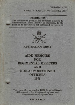 Aide-Memoire For Regimental Officers And Non-Commissioned Officers