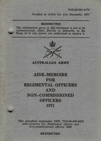 Aide-Memoire For Regimental Officers And Non-Commissioned Officers