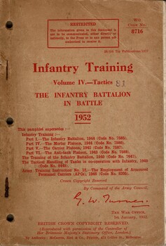 Infantry Training, Volume IV 4 - Tactics: The Infantry Battalion in Battle, 1952