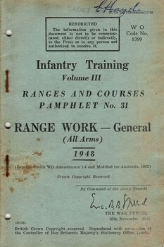 Infantry Training, Volume III Ranges and Courses Pamphlet No. 31: range Work - General