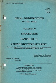 Signal Communications In The Army, Volume IV: Procedures, Pamphlet 11, Communication Security