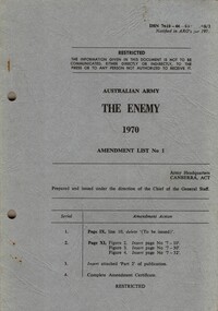 Australian Army: The enemy, 1970: Amendment List No. 1