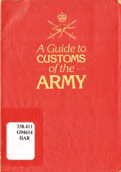 A red coloured cover with the Department of Defence insignia and writing in gold.