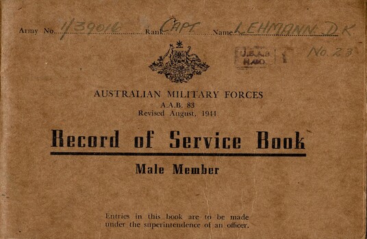 Australian Army: Record of Service Book (Male Member)