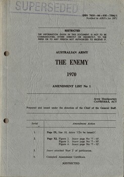 Australian Army: The enemy, 1970: Amendment List No. 1