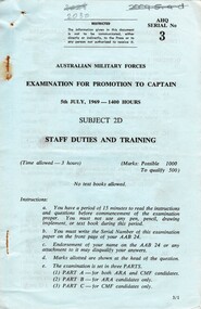 Australian Military Forces: Examination For Promotion to Captain: Staff Duties and Training, 1969