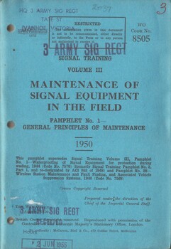 Signal Training, Volume 3: Maintenance of Signal Equipment In The Field