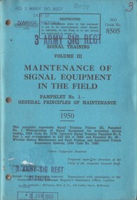 Signal Training, Volume 3: Maintenance of Signal Equipment In The Field