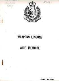 Royal Australian Engineers: Weapons Lessons Aide Memoire