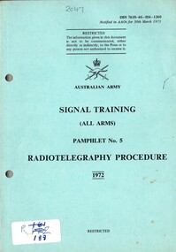 Australian Army: Signal Training (All Arms): Pamphlet No. 5: Radiotelegraphy Procedure, 1972