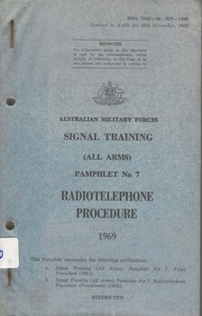 Signal Ttraining (All Arms) Pamphlet No. 7: Radiotelephone Procedure 1969