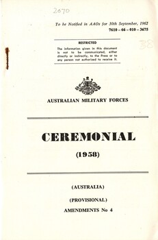 Australian Military Forces: Ceremonial, (1958): (Australia) (Provisional) Amendments No. 4