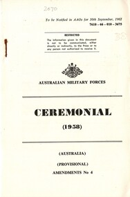 Australian Military Forces: Ceremonial, (1958): (Australia) (Provisional) Amendments No. 4