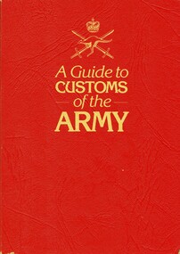 A red coloured cover with the Department of Defence insignia and writing in gold.