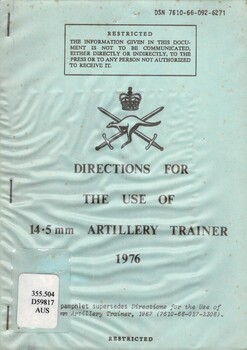 Directions For The Use Of 14.5mm Artillery Trainer, 1976