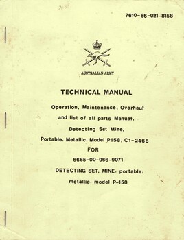 Operation, Maintenance, Overhaul and list of all parts Manual, Detecting Set Mine, Portable, Metallic, Model P158, C1-2468