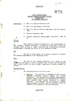 A Copy of Third Training Group Reserve Command And Staff College: Milops Wing: The infantry Battalion