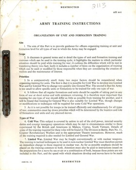 Army Training Instructions: Organization of Unit and Formation Training