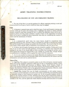 Army Training Instructions: Organization of Unit and Formation Training