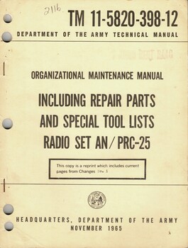 Organizational Maintenance Manual Including Repair Parts And Special Tool Lists Radio Set AN/PRC-25
