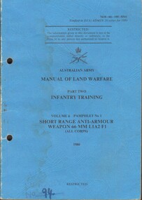 Manual, Australian Army, Australian Army: Manual Of Land Warfare, Part Two, Infantry Training Vol 6, Pamphlet No: 1, Short Range Anti-Armour Weapon 66 mm L1A2 F1 (All Corps), 1980