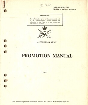 Australian Army: Promotional Manual 1971