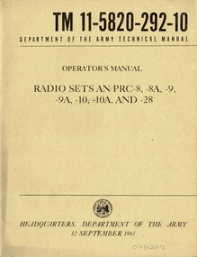 United States Army: Operator's Manual: Radio sets AN/PRC-8, -8A, -9, -9A, -10,-10A AND -28