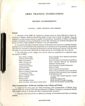 Army Training Instructions: Training Policy; Organisation of Unit and Formation Training, Training Establishments, and Leadership Training
