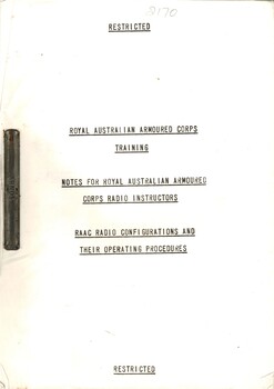 Australian Army: Royal Australian Armoured Corps, Training: Motes for Royal Australian Armoured Corps Radio Instructors: RAAC Radio Configurations and Their Operatnn Procedures