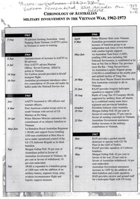 A copy of Chronology of Australian Military iIvolvement in the Vietnam War, 1962-1973