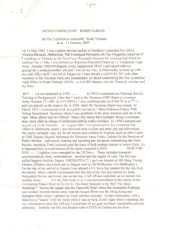 Contains details of his Army Service, before, during and after Vietnam