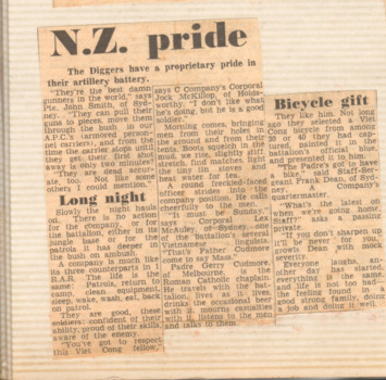 A newspaper article titled N.Z pride.
