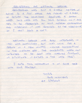 An original letter titled "to Whom It May Concern' written by Robert John Williams