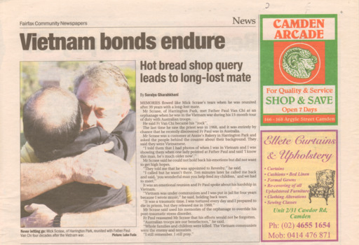 Original  Fairfax Community Newspaper titled Vietnam bonds endure dated Wednesday, June 20, 2007.