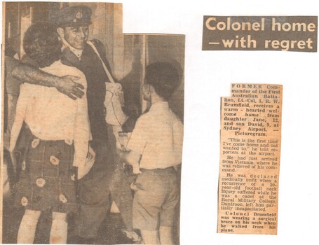 A Newspaper Clipping Titled Colonel home - with regret.