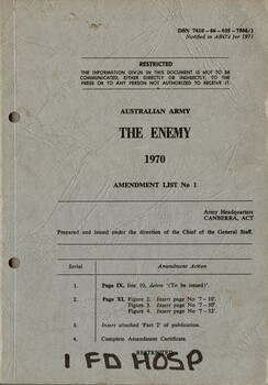 Australian Army: The Enemy, 1970 Amendment List No 1
